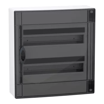 Schneider PrismaSeT XS LVSXR218 elosztószekrény, füstszínű átlátszó ajtó, falon kívüli szerelés, 2x18 modul