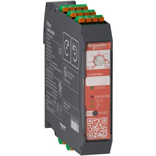 Schneider Electric LZ8H2X43BD TeSys H Safety STO kompakt forgásirányváltó motorvezérlő 0,75kW 24VDC, rugós