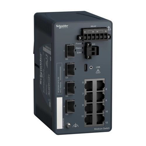 Schneider Electric MCSESM123F2LG0 Modicon switch, TCP/IP, menedzselhető, 8TX/4GE SFP