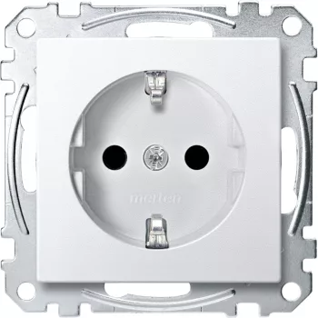   Schneider Electric Merten MEG2300-0419 Földelt csatlakozóaljzat 2P+F (dugalj), biztonsági zsaluval, mattfehér burkolattal, keret nélkül, süllyesztett, rugós bekötés, 16A 250V - System-M (M-Plan / M-Pure / M-Smart)