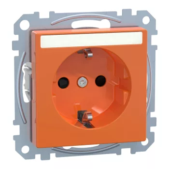   Schneider Electric Merten MEG2302-0302 Feliratozható földelt csatlakozóaljzat 2P+F (dugalj), biztonsági zsaluval, narancs burkolattal, keret nélkül, süllyesztett, rugós bekötés, 16A 250V - System-M (M-Plan / M-Pure / M-Smart)