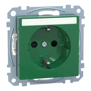   Schneider Electric Merten MEG2302-0304 Feliratozható földelt csatlakozóaljzat 2P+F (dugalj), biztonsági zsaluval, zöld burkolattal, keret nélkül, süllyesztett, rugós bekötés, 16A 250V - System-M (M-Plan / M-Pure / M-Smart)