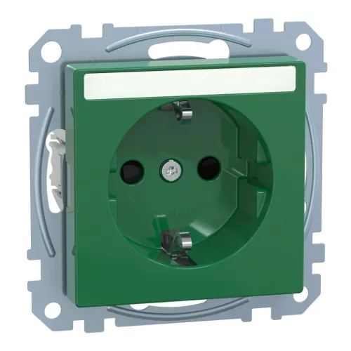 Schneider Electric Merten MEG2302-0304 Feliratozható földelt csatlakozóaljzat 2P+F (dugalj), biztonsági zsaluval, zöld burkolattal, keret nélkül, süllyesztett, rugós bekötés, 16A 250V - System-M (M-Plan / M-Pure / M-Smart)