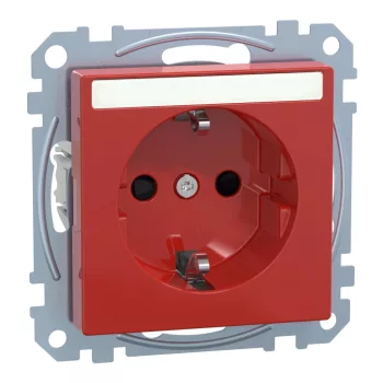   Schneider Electric Merten MEG2302-0306 Feliratozható földelt csatlakozóaljzat 2P+F (dugalj), biztonsági zsaluval, piros burkolattal, keret nélkül, süllyesztett, rugós bekötés, 16A 250V - System-M (M-Plan / M-Pure / M-Smart)