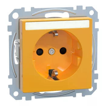   Schneider Electric Merten MEG2302-0307 Feliratozható földelt csatlakozóaljzat 2P+F (dugalj), biztonsági zsaluval, sárga burkolattal, keret nélkül, süllyesztett, rugós bekötés, 16A 250V - System-M (M-Plan / M-Pure / M-Smart)