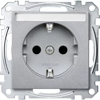   Schneider Electric Merten MEG2302-0460 Feliratozható földelt csatlakozóaljzat 2P+F (dugalj), biztonsági zsaluval, alumínium burkolattal, keret nélkül, süllyesztett, rugós bekötés, 16A 250V - System-M (M-Plan / M-Pure / M-Smart)