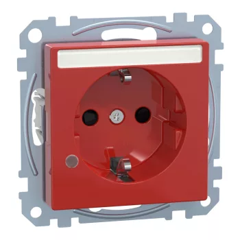   Schneider Electric Merten MEG2303-0306 Feliratozható földelt csatlakozóaljzat 2P+F (dugalj), biztonsági zsaluval, jelzőfénnyel, piros burkolattal, keret nélkül, süllyesztett, rugós bekötés, 16A 250V - System-M (M-Plan / M-Pure / M-Smart)