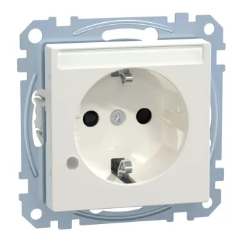   Schneider Electric Merten MEG2303-0319 Feliratozható földelt csatlakozóaljzat 2P+F (dugalj), biztonsági zsaluval, jelzőfénnyel, polárfehér burkolattal, keret nélkül, süllyesztett, rugós bekötés, 16A 250V - System-M (M-Plan / M-Pure / M-Smart)