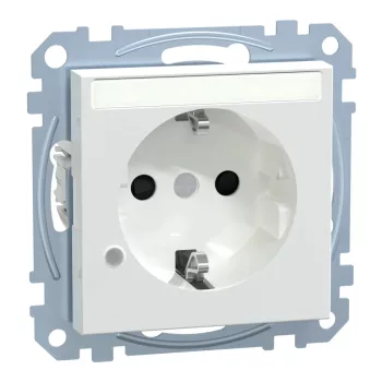   Schneider Electric Merten MEG2303-0325 Feliratozható földelt csatlakozóaljzat 2P+F (dugalj), biztonsági zsaluval, jelzőfénnyel, aktívfehér burkolattal, keret nélkül, süllyesztett, rugós bekötés, 16A 250V - System-M (M-Plan / M-Pure / M-Smart)