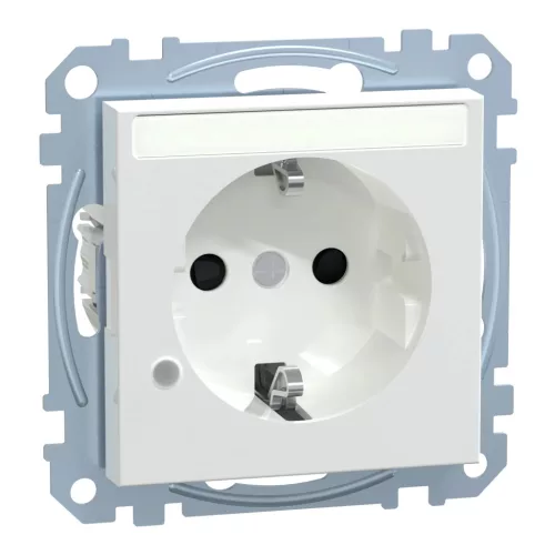 Schneider Electric Merten MEG2303-0325 Feliratozható földelt csatlakozóaljzat 2P+F (dugalj), biztonsági zsaluval, jelzőfénnyel, aktívfehér burkolattal, keret nélkül, süllyesztett, rugós bekötés, 16A 250V - System-M (M-Plan / M-Pure / M-Smart)