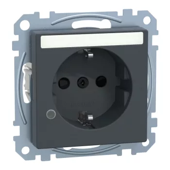   Schneider Electric Merten MEG2303-0414 Feliratozható földelt csatlakozóaljzat 2P+F (dugalj), biztonsági zsaluval, jelzőfénnyel, antracit burkolattal, keret nélkül, süllyesztett, rugós bekötés, 16A 250V - System-M (M-Plan / M-Pure / M-Smart)