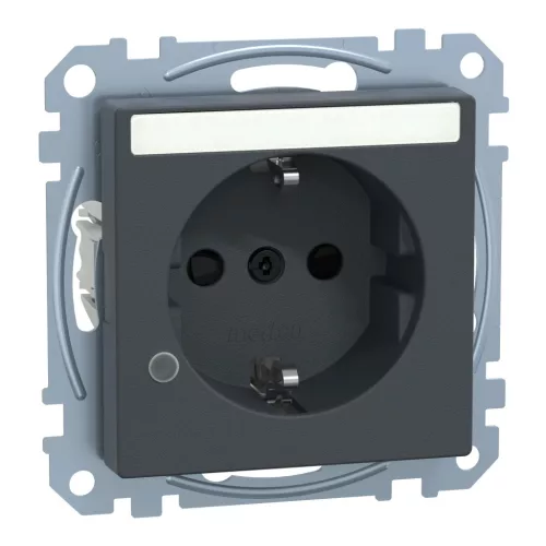 Schneider Electric Merten MEG2303-0414 Feliratozható földelt csatlakozóaljzat 2P+F (dugalj), biztonsági zsaluval, jelzőfénnyel, antracit burkolattal, keret nélkül, süllyesztett, rugós bekötés, 16A 250V - System-M (M-Plan / M-Pure / M-Smart)