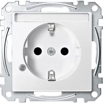   Schneider Electric Merten MEG2303-0419 Feliratozható földelt csatlakozóaljzat 2P+F (dugalj), biztonsági zsaluval, jelzőfénnyel, mattfehér burkolattal, keret nélkül, süllyesztett, rugós bekötés, 16A 250V - System-M (M-Plan / M-Pure / M-Smart)