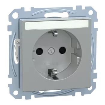   Schneider Electric Merten MEG2303-0460 Feliratozható földelt csatlakozóaljzat 2P+F (dugalj), biztonsági zsaluval, jelzőfénnyel, alumínium burkolattal, keret nélkül, süllyesztett, rugós bekötés, 16A 250V - System-M (M-Plan / M-Pure / M-Smart)