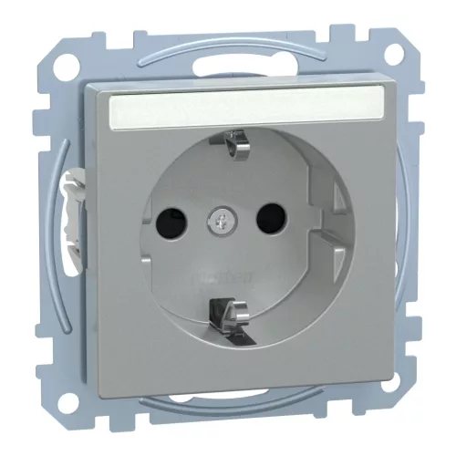 Schneider Electric Merten MEG2303-0460 Feliratozható földelt csatlakozóaljzat 2P+F (dugalj), biztonsági zsaluval, jelzőfénnyel, alumínium burkolattal, keret nélkül, süllyesztett, rugós bekötés, 16A 250V - System-M (M-Plan / M-Pure / M-Smart)