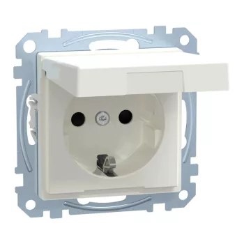   Schneider Electric Merten MEG2310-0319 Földelt csatlakozóaljzat 2P+F (dugalj), biztonsági zsaluval, csapófedéllel, polárfehér burkolattal, keret nélkül, süllyesztett, rugós bekötés, 16A 250V - System-M (M-Plan / M-Pure / M-Smart)