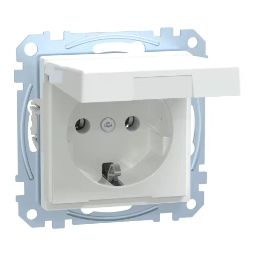 Schneider Electric Merten MEG2310-0325 Földelt csatlakozóaljzat 2P+F (dugalj), biztonsági zsaluval, csapófedéllel, aktívfehér burkolattal, keret nélkül, süllyesztett, rugós bekötés, 16A 250V - System-M (M-Plan / M-Pure / M-Smart)