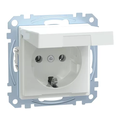 Schneider Electric Merten MEG2311-0325 Földelt csatlakozóaljzat 2P+F (dugalj), csapófedéllel, aktívfehér burkolattal, keret nélkül, süllyesztett, rugós bekötés, 16A 250V - System-M (M-Plan / M-Pure / M-Smart)