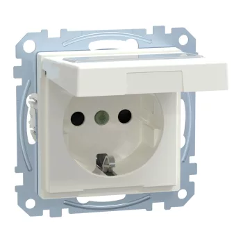   Schneider Electric Merten MEG2312-0319 Feliratozható földelt csatlakozóaljzat 2P+F (dugalj), csapófedéllel, polárfehér burkolattal, keret nélkül, süllyesztett, rugós bekötés, 16A 250V - System-M (M-Plan / M-Pure / M-Smart)