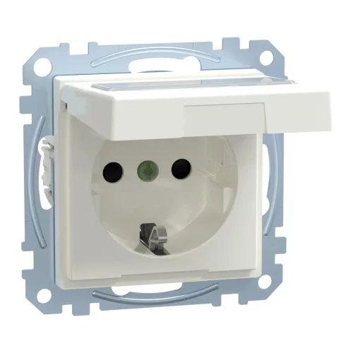 Schneider Electric Merten MEG2312-0319 Feliratozható földelt csatlakozóaljzat 2P+F (dugalj), csapófedéllel, polárfehér burkolattal, keret nélkül, süllyesztett, rugós bekötés, 16A 250V - System-M (M-Plan / M-Pure / M-Smart)