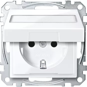   Schneider Electric Merten MEG2312-0325 Feliratozható földelt csatlakozóaljzat 2P+F (dugalj), csapófedéllel, aktívfehér burkolattal, keret nélkül, süllyesztett, rugós bekötés, 16A 250V - System-M (M-Plan / M-Pure / M-Smart)