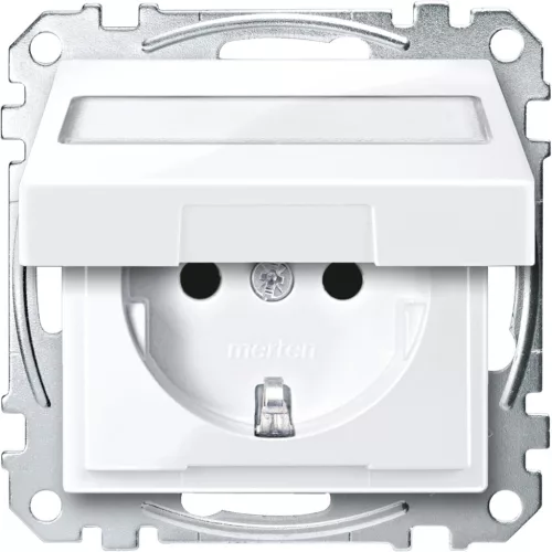 Schneider Electric Merten MEG2312-0325 Feliratozható földelt csatlakozóaljzat 2P+F (dugalj), csapófedéllel, aktívfehér burkolattal, keret nélkül, süllyesztett, rugós bekötés, 16A 250V - System-M (M-Plan / M-Pure / M-Smart)