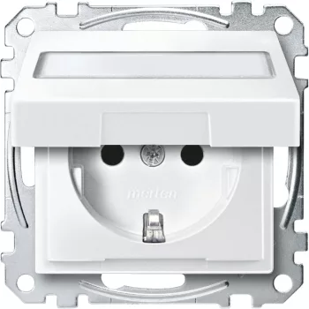   Schneider Electric Merten MEG2312-0419 Feliratozható földelt csatlakozóaljzat 2P+F (dugalj), csapófedéllel, mattfehér burkolattal, keret nélkül, süllyesztett, rugós bekötés, 16A 250V - System-M (M-Plan / M-Pure / M-Smart)