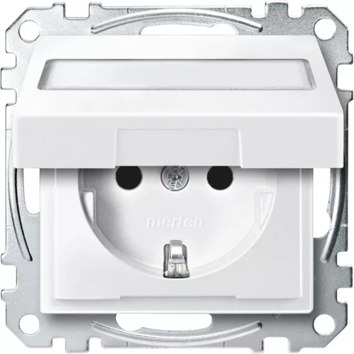 Schneider Electric Merten MEG2312-0419 Feliratozható földelt csatlakozóaljzat 2P+F (dugalj), csapófedéllel, mattfehér burkolattal, keret nélkül, süllyesztett, rugós bekötés, 16A 250V - System-M (M-Plan / M-Pure / M-Smart)