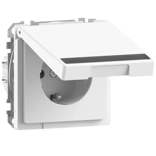 Schneider Electric Merten MEG2312-6035 Feliratozható földelt csatlakozóaljzat 2P+F (dugalj), csapófedéllel, lótuszfehér burkolattal, keret nélkül, süllyesztett, rugós bekötés, 16A 250V - System-D (D-Life / D-Antik)