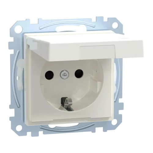 Schneider Electric Merten MEG2314-0319 Földelt csatlakozóaljzat 2P+F (dugalj), vízmentes (IP44), biztonsági zsaluval, csapófedéllel, polárfehér burkolattal, keret nélkül, süllyesztett, rugós bekötés, 16A 250V - System-M (M-Plan / M-Pure / M-Smart)