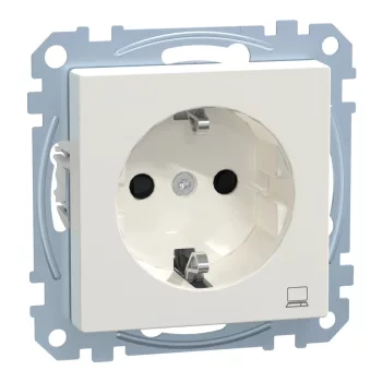   Schneider Electric Merten MEG2350-0319 Földelt csatlakozóaljzat 2P+F (dugalj), biztonsági zsaluval, számítógép szimbólummal, polárfehér burkolattal, keret nélkül, süllyesztett, rugós bekötés, 16A 250V - System-M (M-Plan / M-Pure / M-Smart)