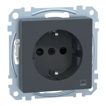   Schneider Electric Merten MEG2350-0414 Földelt csatlakozóaljzat 2P+F (dugalj), biztonsági zsaluval, számítógép szimbólummal, antracit burkolattal, keret nélkül, süllyesztett, rugós bekötés, 16A 250V - System-M (M-Plan / M-Pure / M-Smart)