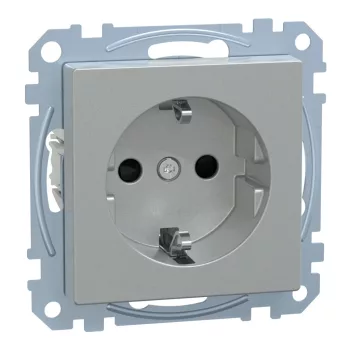   Schneider Electric Merten MEG2351-0460 Földelt csatlakozóaljzat 2P+F (dugalj), biztonsági zsaluval, ruhaszárító gép szimbólummal, alumínium burkolattal, keret nélkül, süllyesztett, rugós bekötés, 16A 250V - System-M (M-Plan / M-Pure / M-Smart)