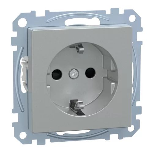 Schneider Electric Merten MEG2351-0460 Földelt csatlakozóaljzat 2P+F (dugalj), biztonsági zsaluval, ruhaszárító gép szimbólummal, alumínium burkolattal, keret nélkül, süllyesztett, rugós bekötés, 16A 250V - System-M (M-Plan / M-Pure / M-Smart)