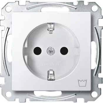   Schneider Electric Merten MEG2352-0419 Földelt csatlakozóaljzat 2P+F (dugalj), biztonsági zsaluval, mosógép szimbólummal, mattfehér burkolattal, keret nélkül, süllyesztett, rugós bekötés, 16A 250V - System-M (M-Plan / M-Pure / M-Smart)
