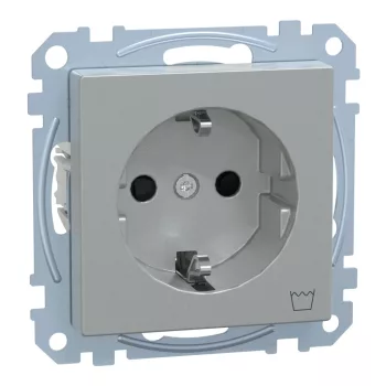   Schneider Electric Merten MEG2352-0460 Földelt csatlakozóaljzat 2P+F (dugalj), biztonsági zsaluval, mosógép szimbólummal, alumínium burkolattal, keret nélkül, süllyesztett, rugós bekötés, 16A 250V - System-M (M-Plan / M-Pure / M-Smart)