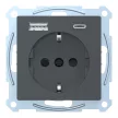 Schneider Electric Merten MEG2367-0414 Földelt csatlakozóaljzat 2P+F (dugalj), biztonsági zsaluval, USB A+C töltővel, antracit burkolattal, keret nélkül, süllyesztett, rugós bekötés, 16A 250V - System-M (M-Plan / M-Pure / M-Smart)