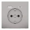 Schneider Electric Merten MEG2367-6050 Földelt csatlakozóaljzat 2P+F (dugalj), biztonsági zsaluval, USB A+C töltővel, nikkel burkolattal, keret nélkül, süllyesztett, rugós bekötés, 16A 250V - System-D (D-Life / D-Antik)