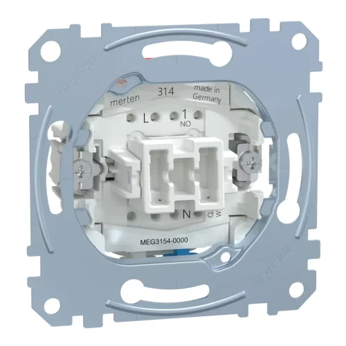Schenider Electric Merten MEG3154-0000 egypólusú nyomó, nulla csatlakozóval betét (N101), burkolat és keret nélkül, rugos bekötés, süllyesztett, 10A 250V