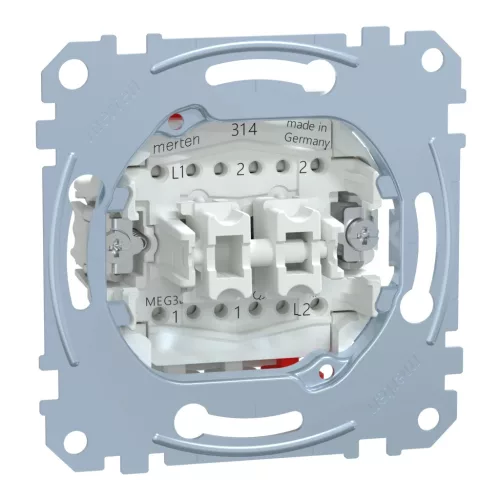 Schenider Electric Merten MEG3626-0000 dupla váltóérintkezős kapcsoló betét (106+6), burkolat és keret nélkül, rugós bekötés, süllyesztett, 16A 250V
