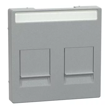   Schneider Electric Merten MEG4564-0460 fedlap, 2xRJ45 moduláris betétekhez, feliratozható  alumínium - System-M (M-Plan / M-Pure / M-Smart)