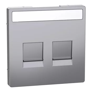   Schneider Electric Merten MEG4564-6036 fedlap, 2xRJ45 moduláris betétekhez, feliratozható  acél - System-D (D-Life / D-Antik)