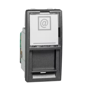   Schneider Unica MGU3.410.12 informatikai csatlakozóaljzat, 1xRJ45, 1 modulos, Cat5e UTP, grafit burkolattal, keret és rögzítőkeret nélkül, süllyesztett