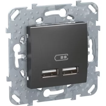   Schneider Unica MGU5.418.12ZD dupla USB töltő, 2.1A, grafit burkolattal, keret nélkül, süllyesztett
