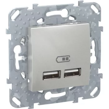   Schneider Unica MGU5.418.30ZD dupla USB töltő, 2.1A, alumínium burkolattal, keret nélkül, süllyesztett