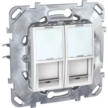   Schneider Unica MGU50.2626.18Z informatikai csatlakozóaljzat, 2xRJ45, Cat6 STP, fehér burkolattal, keret nélkül, süllyesztett