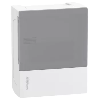 Schneider Resi9 MP MIP12106T kiselosztó, tejüveg hatású átlátszó ajtó, falon kívüli szerelés, 1x6 modul