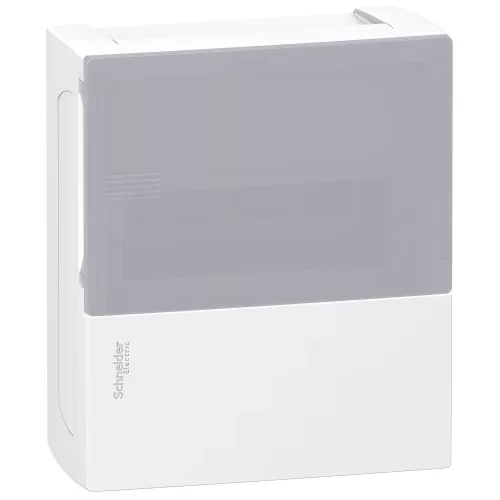 Schneider Resi9 MP MIP12108T kiselosztó, tejüveg hatású átlátszó ajtó, falon kívüli szerelés, 1x8 modul