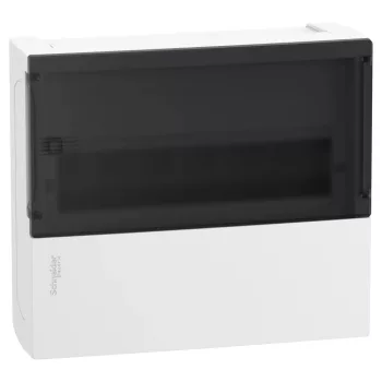 Schneider Resi9 MP MIP12112S kiselosztó, füstszínű átlátszó ajtó, falon kívüli szerelés, 1x12 modul
