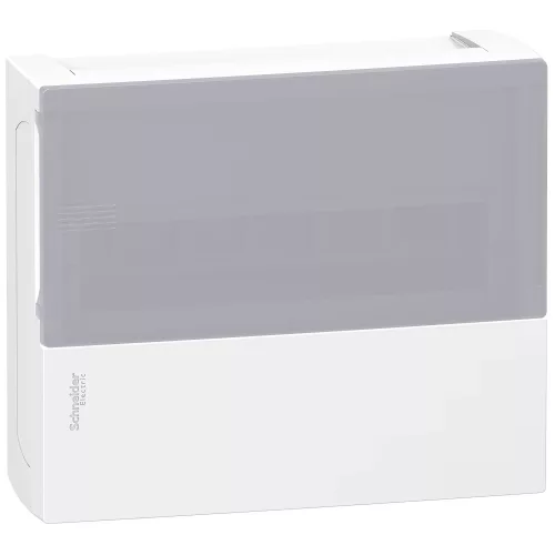 Schneider Resi9 MP MIP12112T kiselosztó, tejüveg hatású átlátszó ajtó, falon kívüli szerelés, 1x12 modul